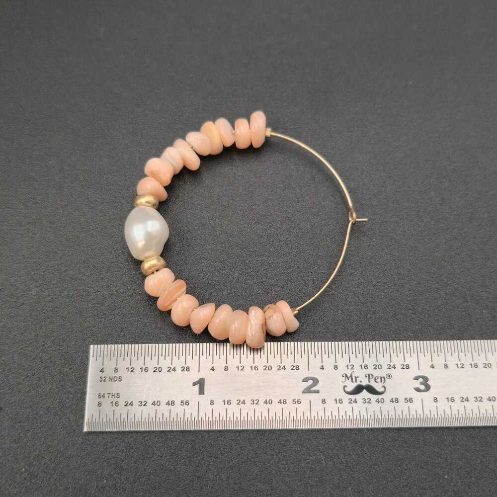 Gold Plated Peach Shell And Faux Pearl Large Hoop Earrings B970 - Picture 5 of 6